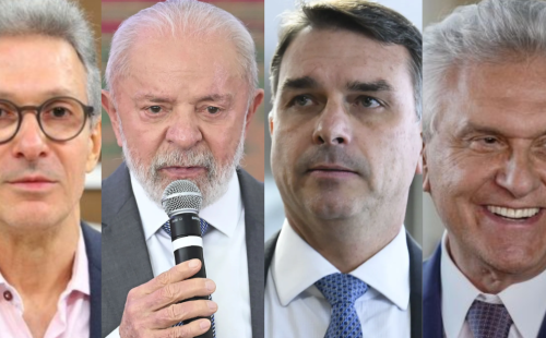 Da esquerda para direita: Romeu Zema, Lula, Flávio Bolsonaro e Ronaldo Caiado •